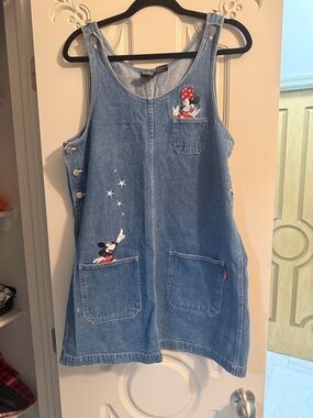 Disney Mickey Minnie Denim Dress Embroidered Pockets Size M